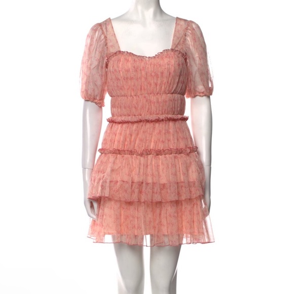 Jonathan Simkhai Delilah Pink Tulle Floral Tiered Mini Dress - Picture 4 of 7